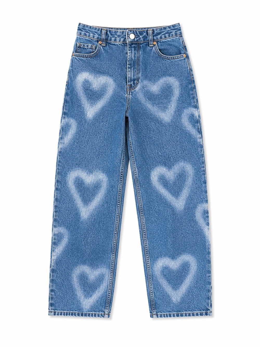 Topshop Blue Heart-Pattern Straight Leg Jeans Size 26